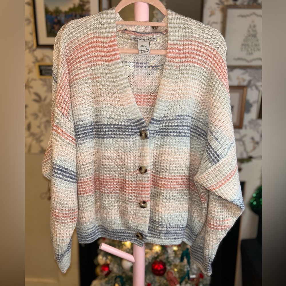 Striped Button-Up Cardigan Sweater Soft Colors